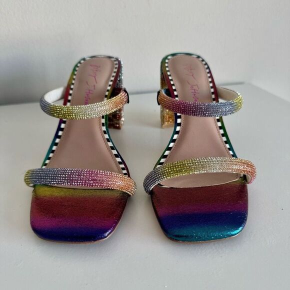 Betsey Johnson Rainbow Rhinestones Sparkly Heel Mules Size 6 - Picture 6 of 11